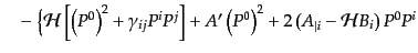 $\displaystyle \quad -\;
\Bigl\{
{\cal H} \left[\left(P^0\right)^2 + \gamma_{i...
...] +
A' \left(P^0\right)^2 +
2\left(A_{\vert i} - {\cal H} B_i \right) P^0 P^i$