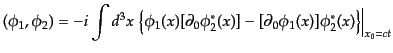 $\displaystyle (\phi_1,\phi_2) = -i \int d^3x \left. \left\{ \phi_1(x)[\partial_...
...i_2^*(x)] - [\partial_0 \phi_1(x)] \phi_2^*(x) \right\} \right\vert _{x_0 = ct}$