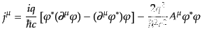 $\displaystyle j^\mu = \frac{iq}{\hbar c} \left[ \varphi^* (\partial^\mu \varphi...
...mu \varphi^*)\varphi \right] - \frac{2q^2}{\hbar^2 c^2} A^\mu \varphi^* \varphi$