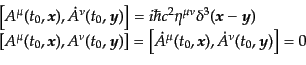 \begin{displaymath}\begin{array}{l} \left[A^\mu(t_0, {\mbox{\boldmath$x$}}), \do...
... \dot{A}^\nu(t_0, {\mbox{\boldmath$y$}})\right] = 0 \end{array}\end{displaymath}