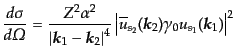 $\displaystyle \frac{d\sigma}{d{\mit\Omega}} = \frac{Z^2 \alpha^2} {\left\vert{\...
...\mbox{\boldmath$k$}}_2) \gamma_0 u_{s_1}({\mbox{\boldmath$k$}}_1) \right\vert^2$