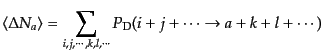 $\displaystyle \left\langle \Delta N_a \right\rangle =
\sum_{i,j,\cdots,k,l,\cdots}
P_{\rm D}(i + j + \cdots \rightarrow a + k + l + \cdots)$
